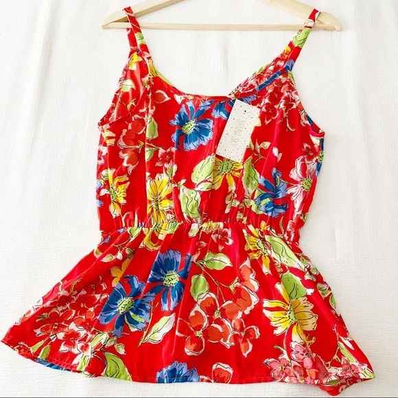NWT Gorgeous Sienna Sky Red Bold Floral Print Tied Waist Tank Top - Picture 6 of 9